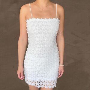 White lace appliqué coquette dress flower